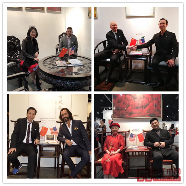 中国红木家具企业组团亮相美国洛杉矶国际艺博会中国国家展，外国友人争相试坐红木家具